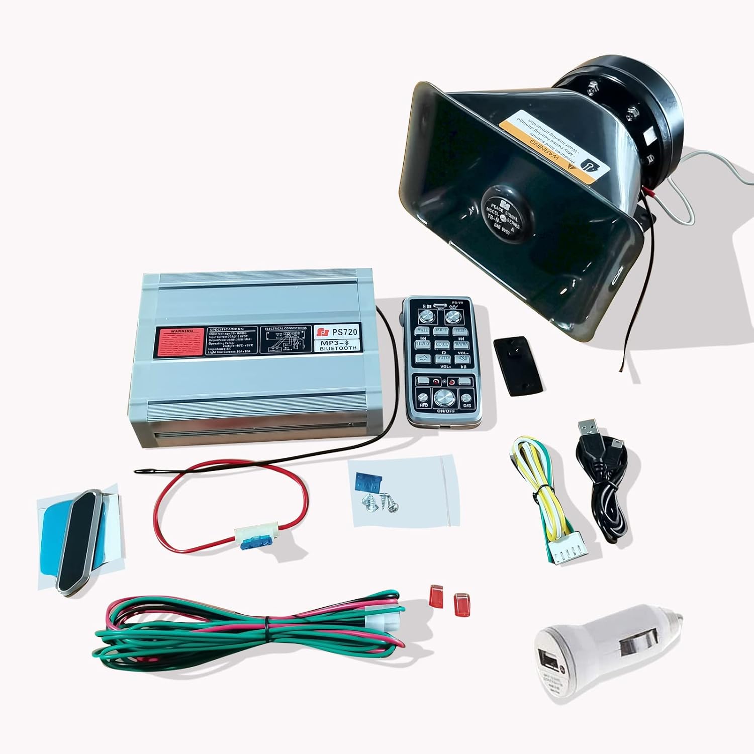 200W 9 Tones Car PA Speaker with Handheld Microphone, Pack of 2 C89245