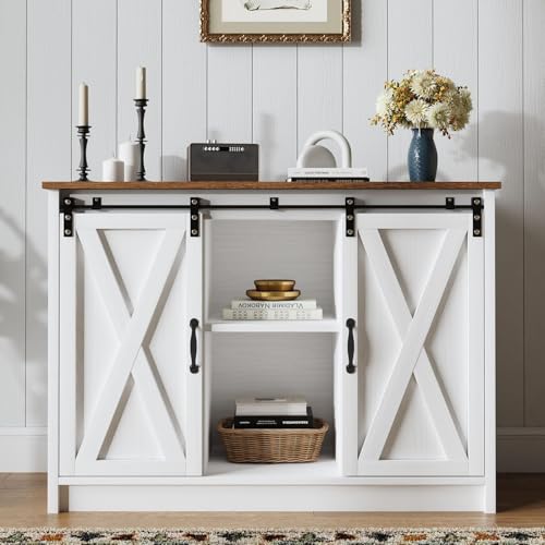 Coffee Bar Cabinet with Sliding Barn Doors, 42” Sideboard Buffet Cabinet with Storage, Espresso X99603