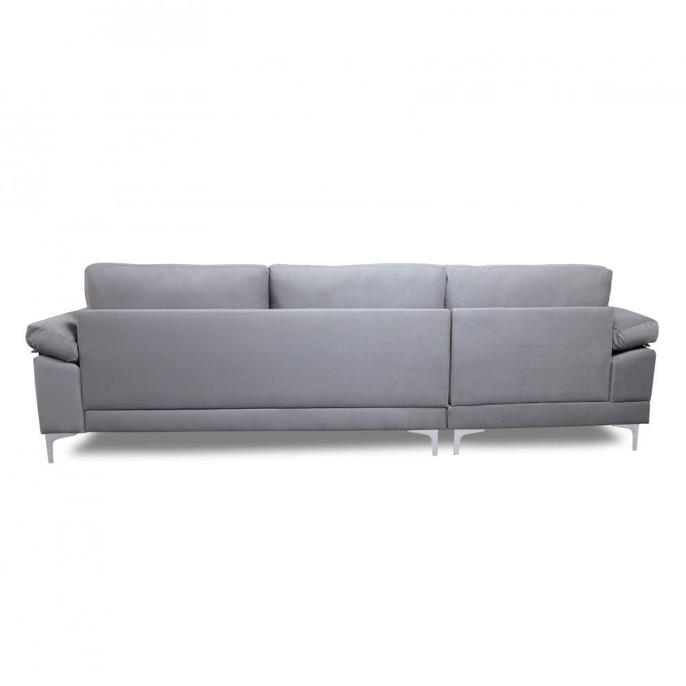 Grey Velvet Sectional Sofa with Metal Legs P9193