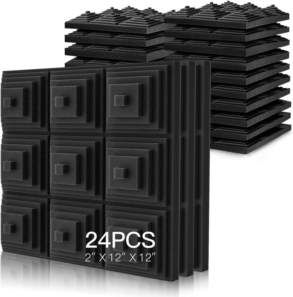24 Pack Acoustic Foam Panels 2" x 12" x 12" V8127