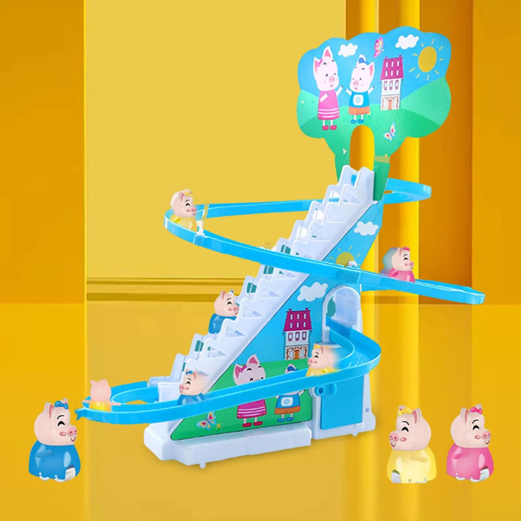 Electric Climbing Stair Toy with LED Flashing Lights Children's Roller Coaster Toy Set, 15x30x27cm X496