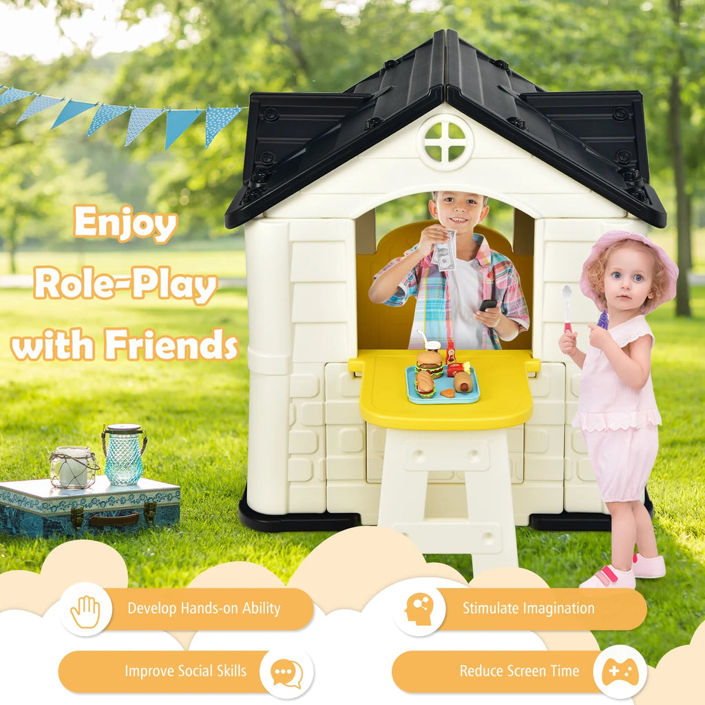 Yellow Playhouse Games Cottage with 7 PCS Toy Set and Waterproof Cover L449