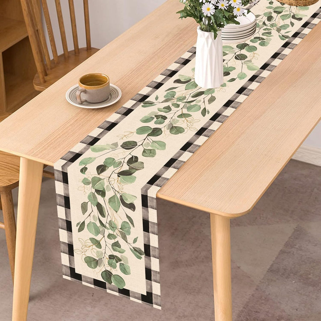 Black White Buffalo Plaid Check Table Runner 13 x 90 Inches K30061