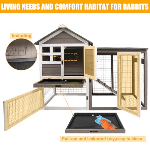 Grey 2-Story Fir Wood Rabbit Hutch with Pull Out Tray S277