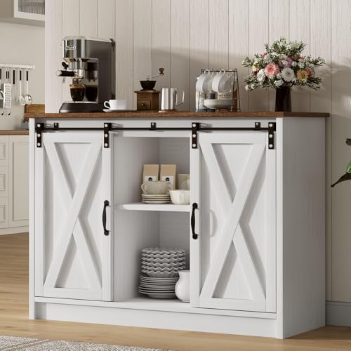 Coffee Bar Cabinet with Sliding Barn Doors, 42” Sideboard Buffet Cabinet with Storage, Espresso X99603