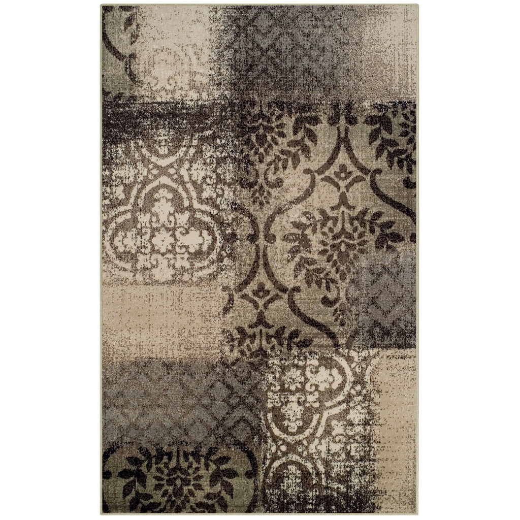 Beige-Brown Floral Medallion Area Rug, 8' x 10' I3308