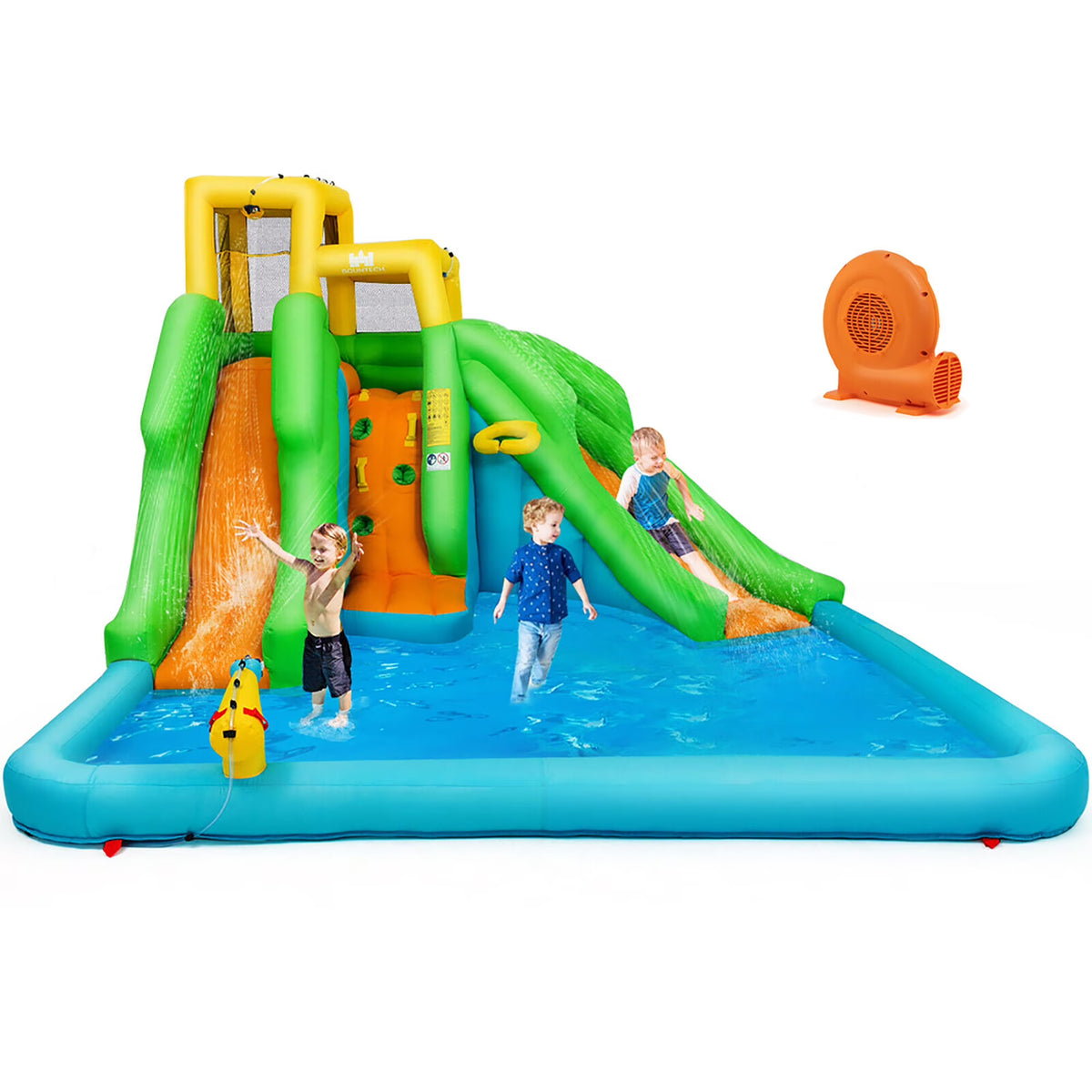 Inflatable Water Park Bounce House Two-Slide Bouncer with Climbing Wall and 550W Blower M839469