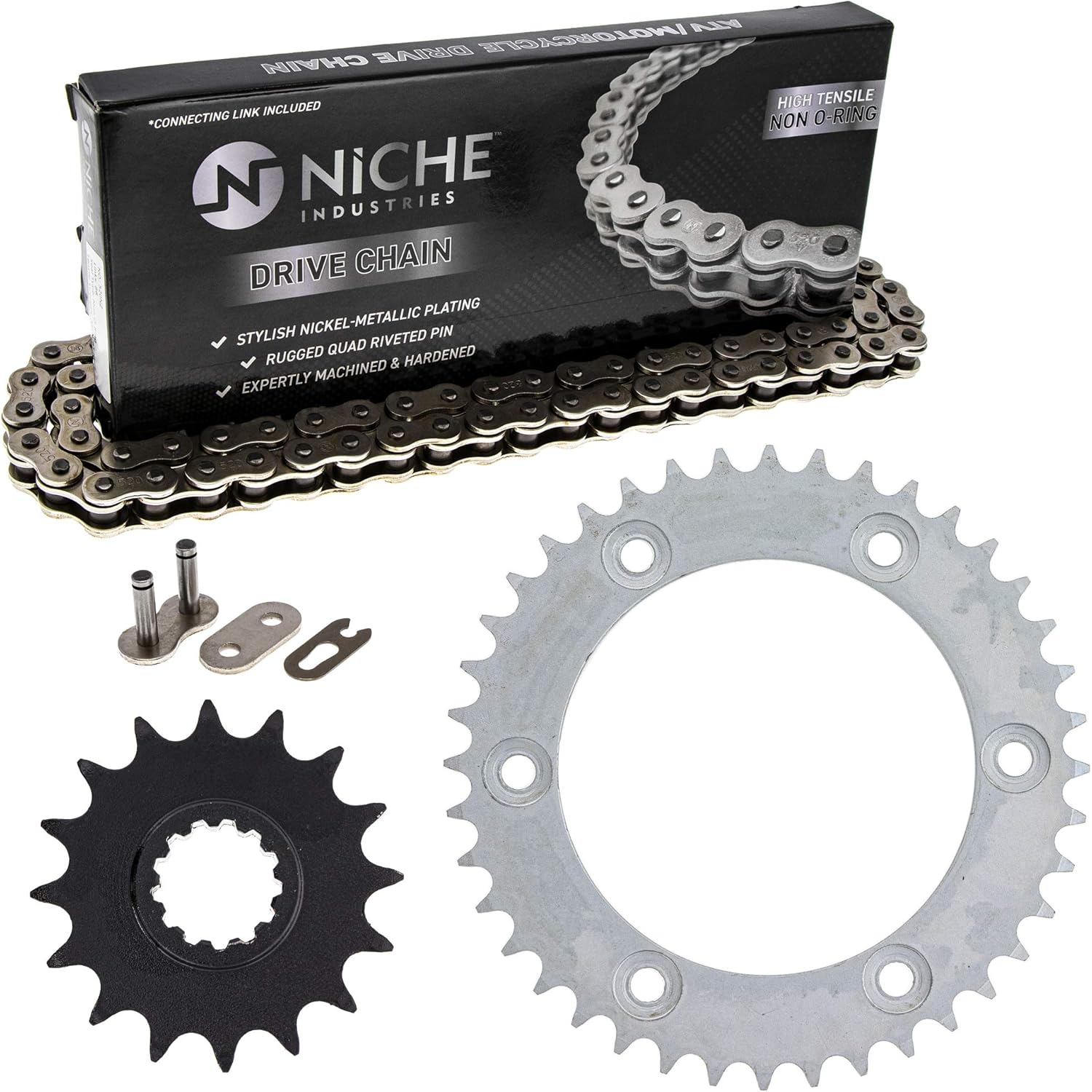Drive Sprocket Chain Combo Front 16 Rear 40 Tooth 520NZ Standard 114 Links Pack of 2 T8421
