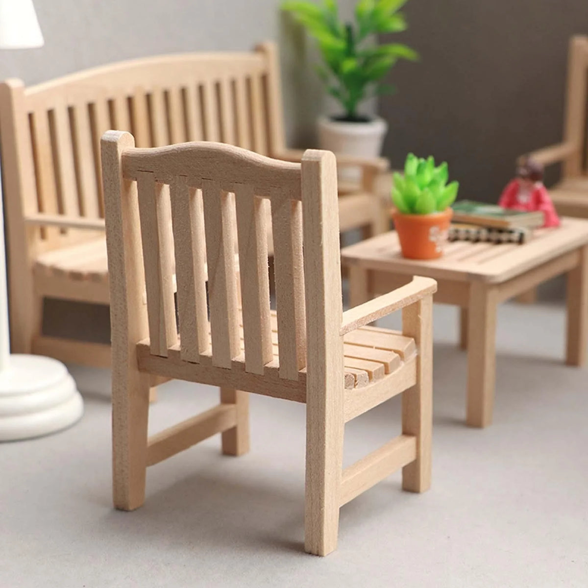 1/12 Scale Unpainted Wooden Dollhouse Outdoor Double Seat D747781