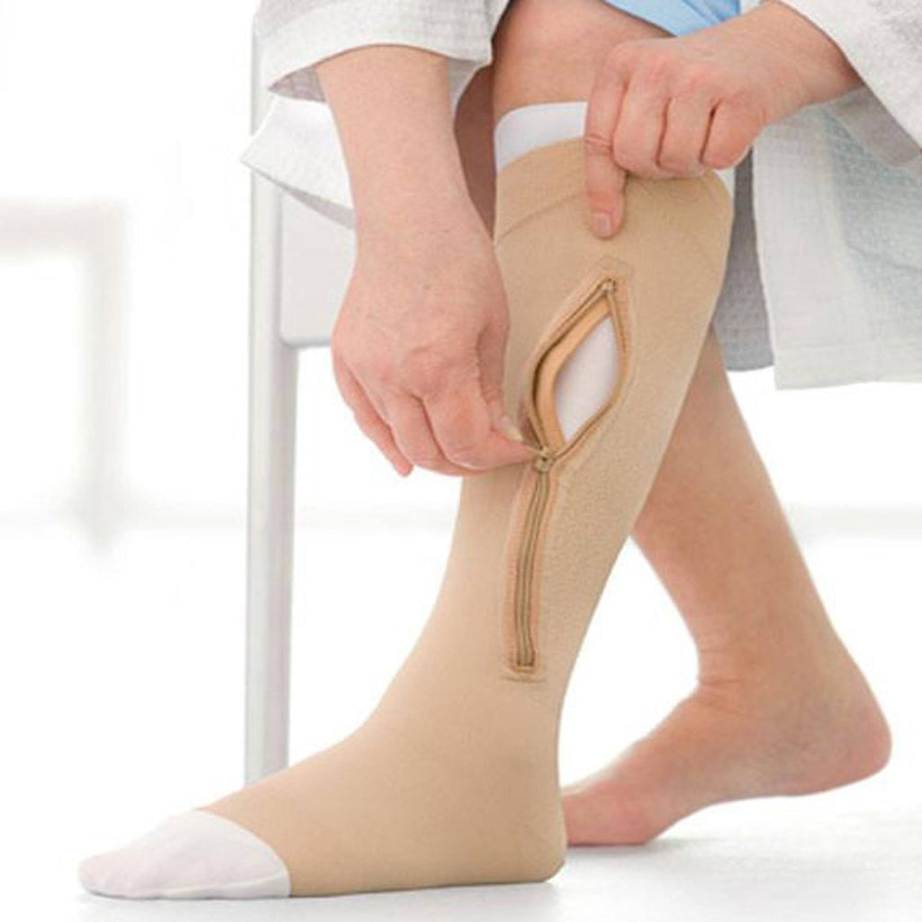 Beige XX-Large Right Compression Stocking with Zipper Y709805