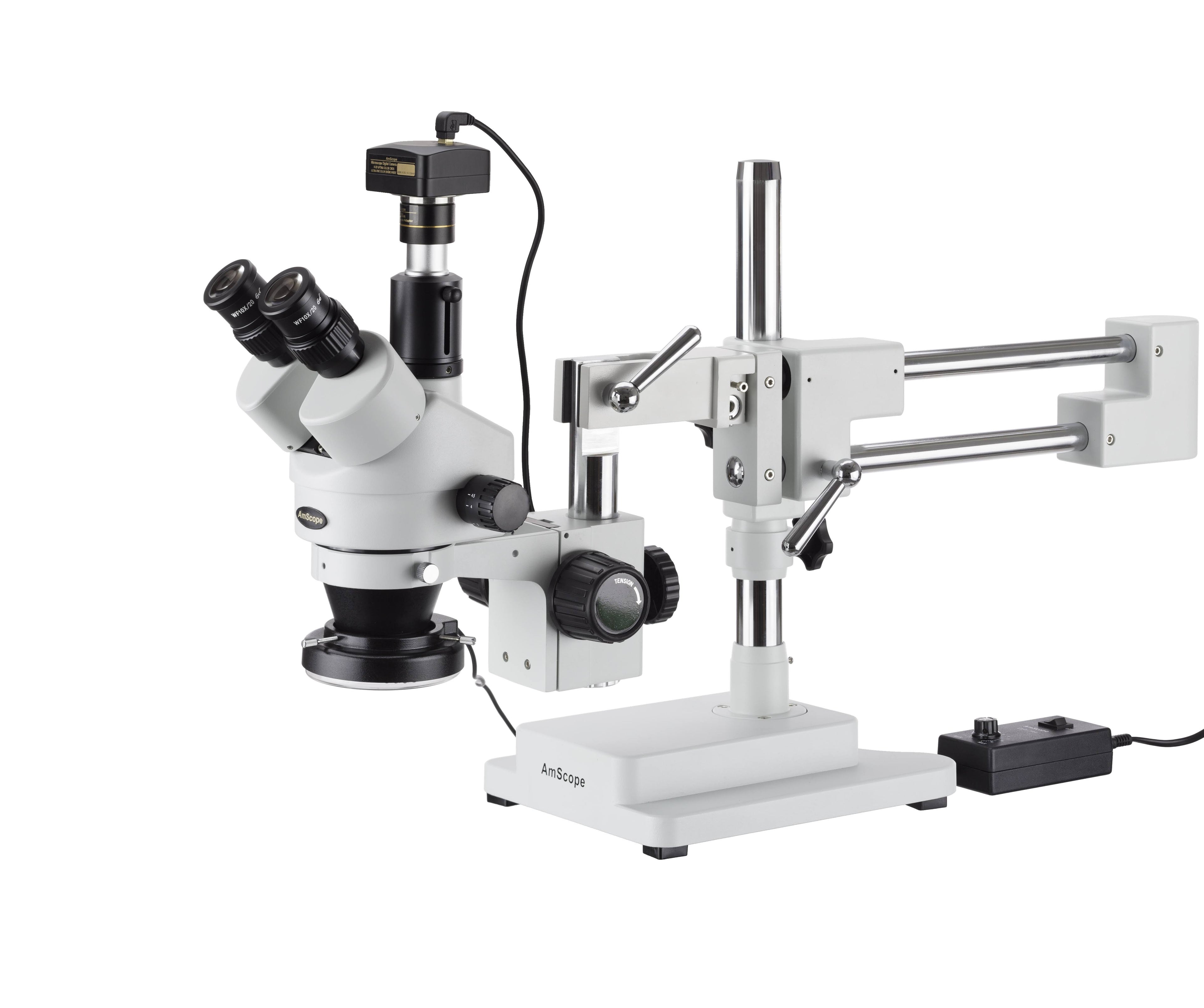 7X-45X Simul-Focal Stereo Zoom Microscope with 144-LED Ring Light and 10MP Camera A772410