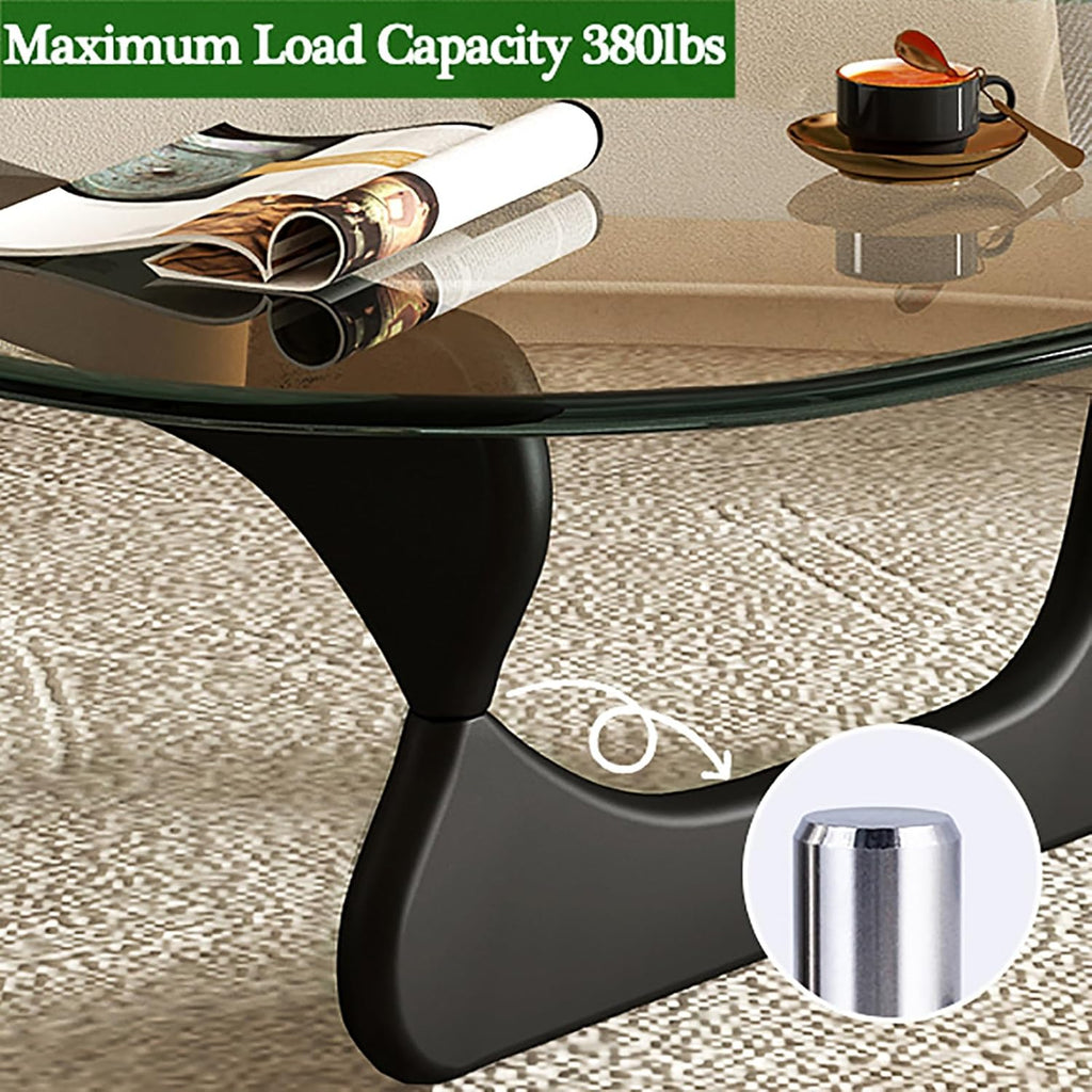 Glass Coffee Table with Solid Wood Base, Gray-Black K234