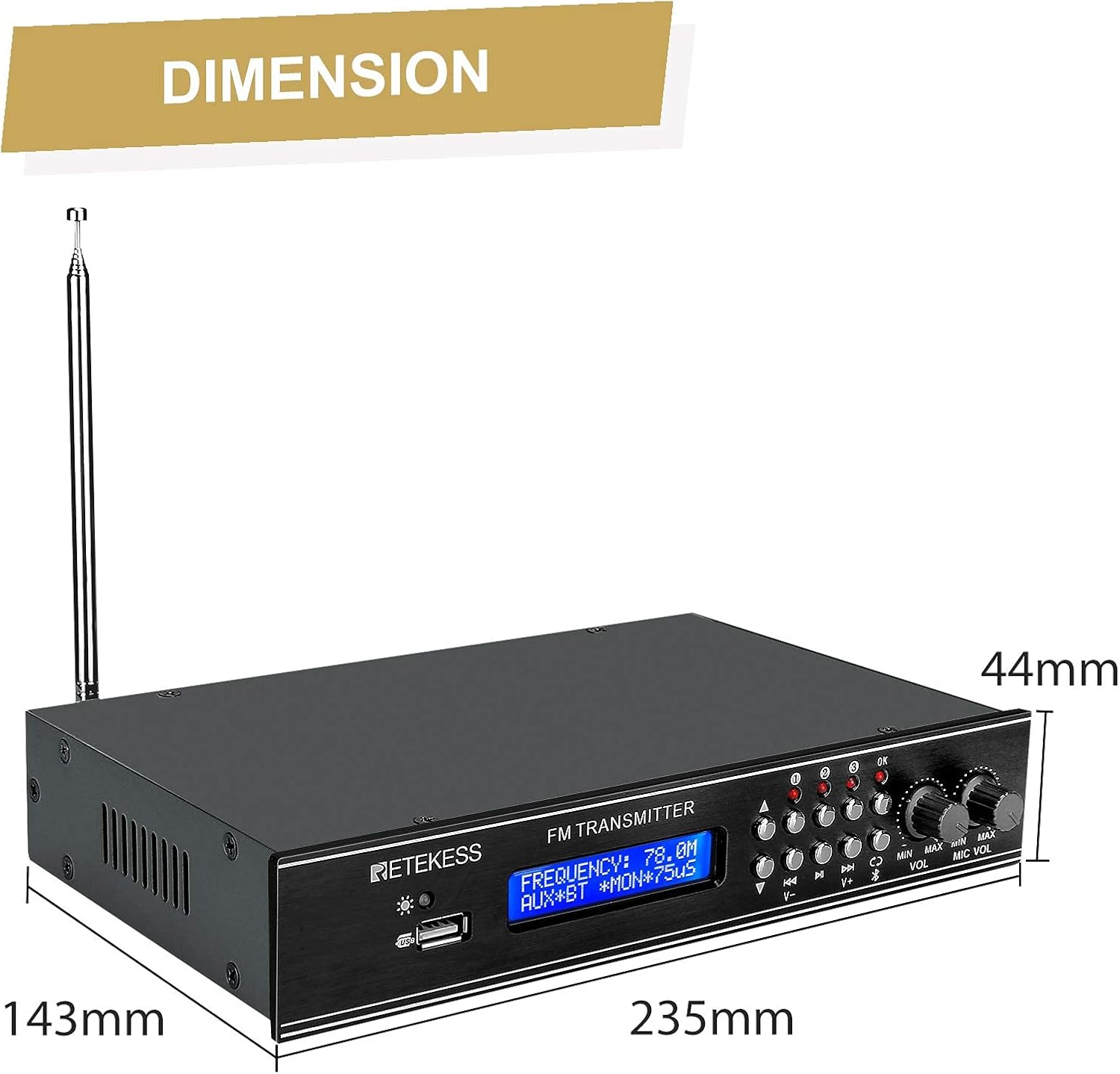 FM Transmitter with Dual Mic, 3 Preset Stations, USB Drive and RCA Inputs C544902