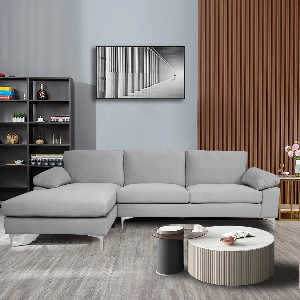 Grey Velvet Sectional Sofa with Metal Legs P9193