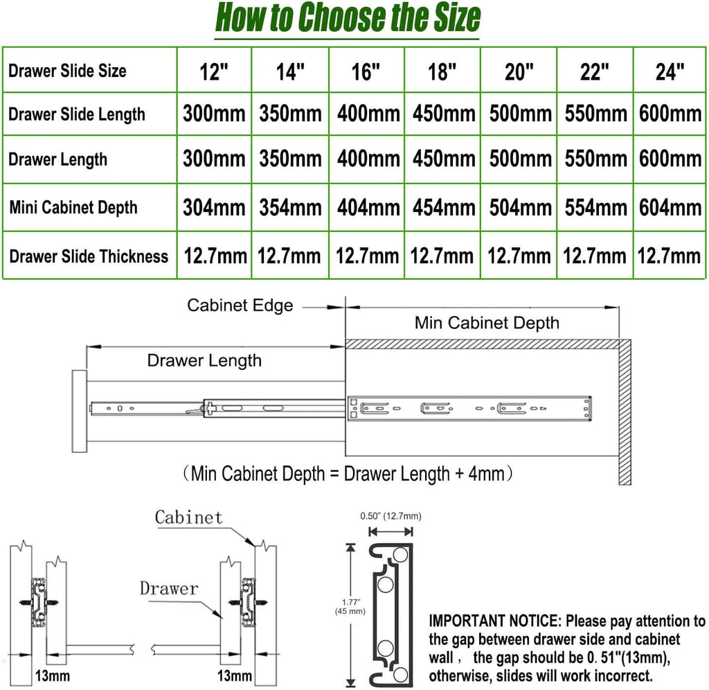 20 Inch 5 Pairs Soft Close Drawer Slides N9184