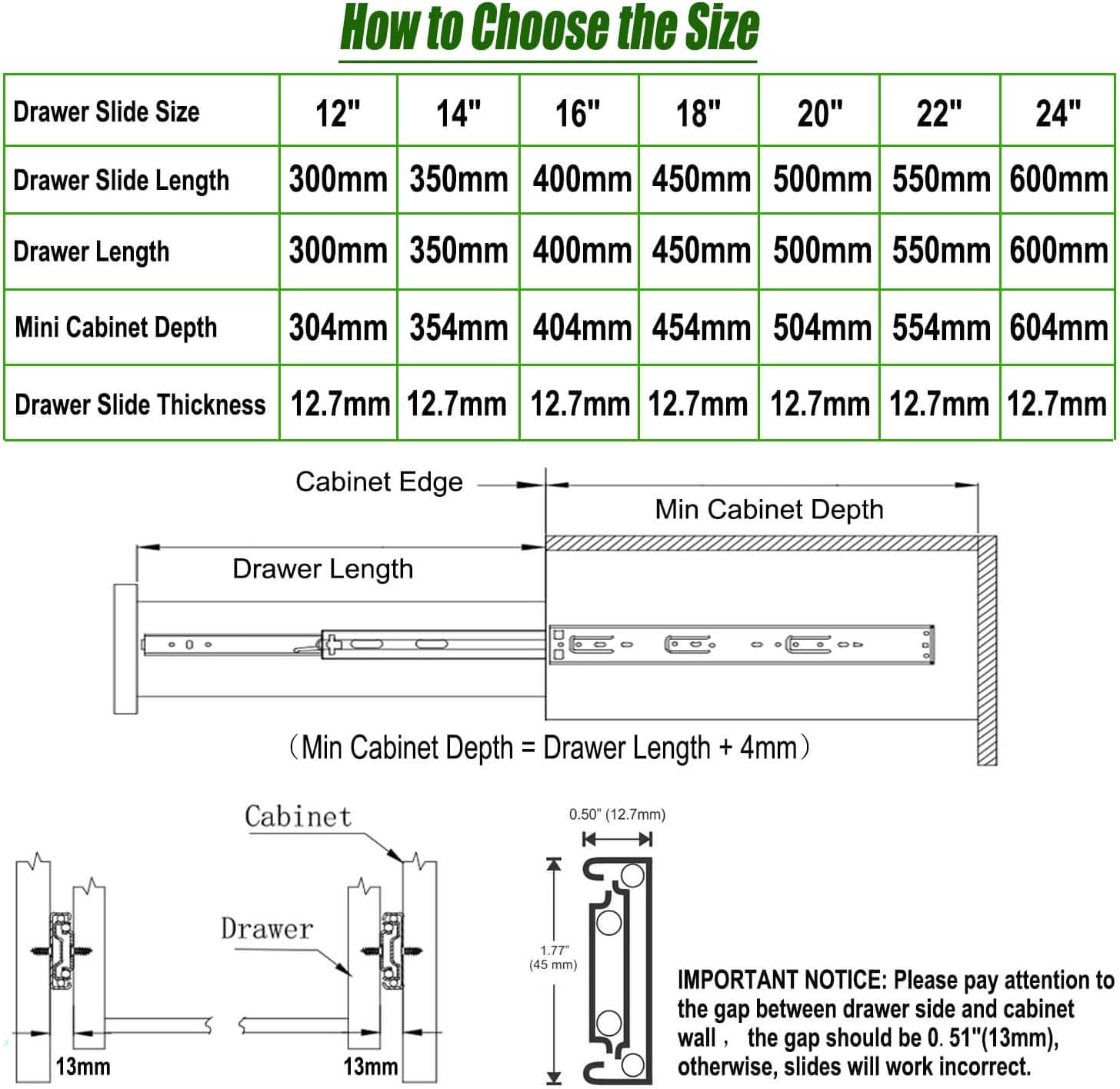 20 Inch 5 Pairs Soft Close Drawer Slides N9184