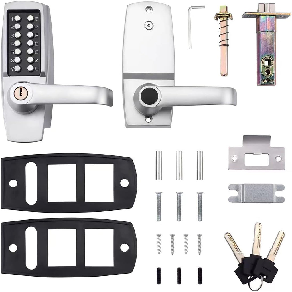 Mechanical Push Button Lever Lock, 60mm Backset, 13 Digit Keypad, Satin Chrome X910