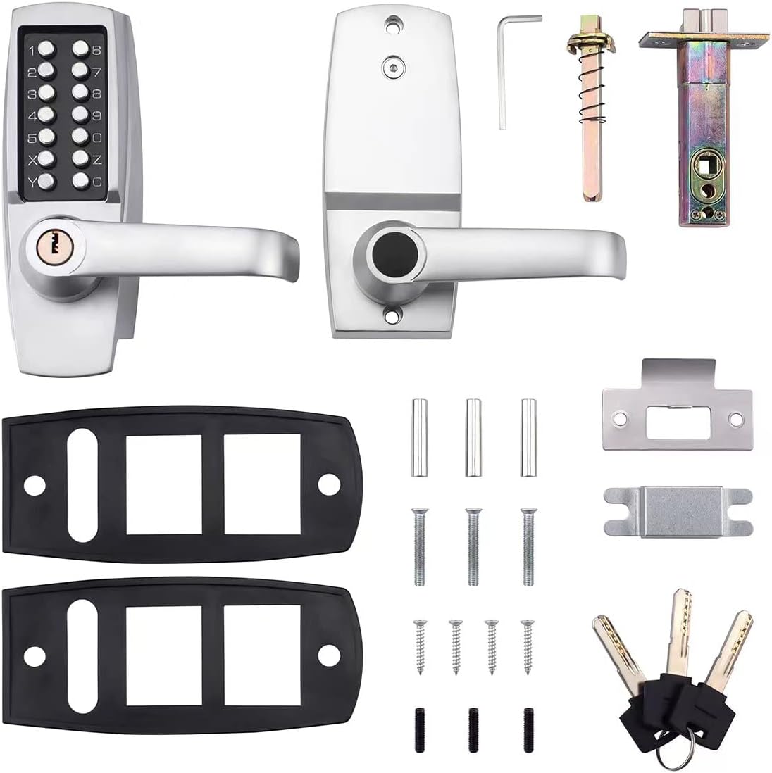 Mechanical Push Button Lever Lock, 60mm Backset, 13 Digit Keypad, Satin Chrome X910