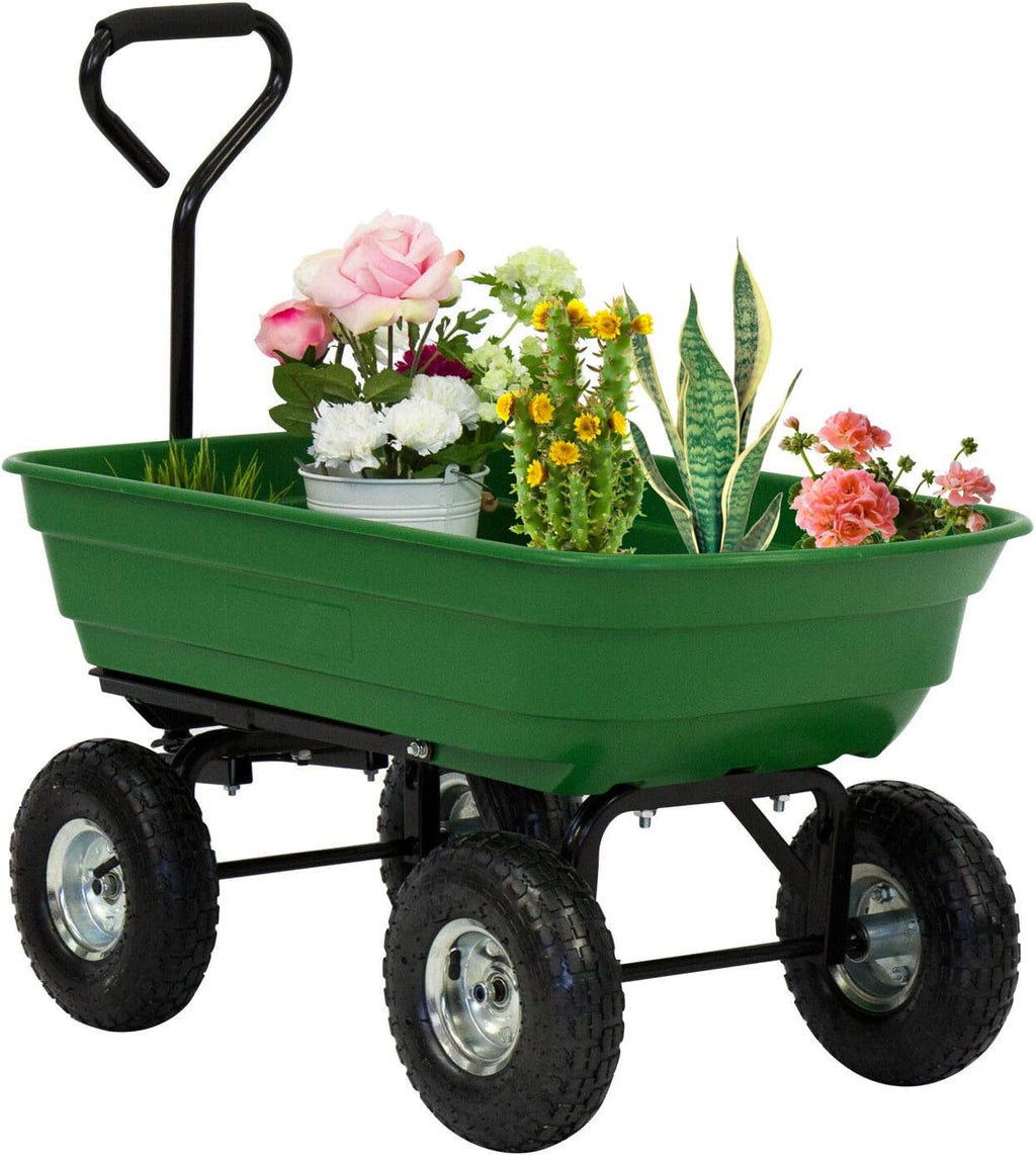 Green Steel Frame Utility Wagon with Pneumatic Tires 600-Pound Capacity C2541