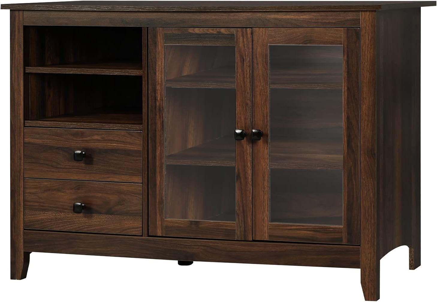 Grey Wood Grain Buffet Sideboard with Glass Door and Drawers D921