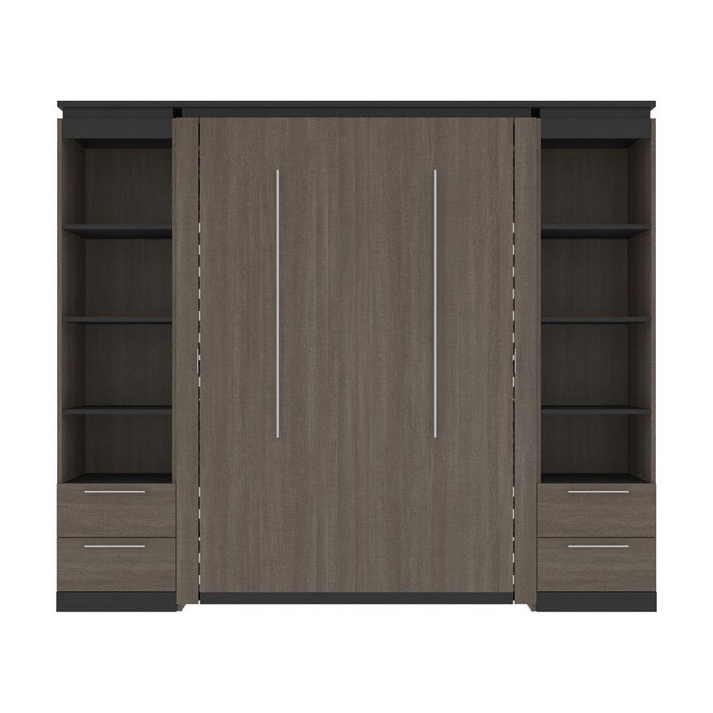 98" Full Murphy Bed and 2 Bookcases with Drawers in Bark Gray U115673