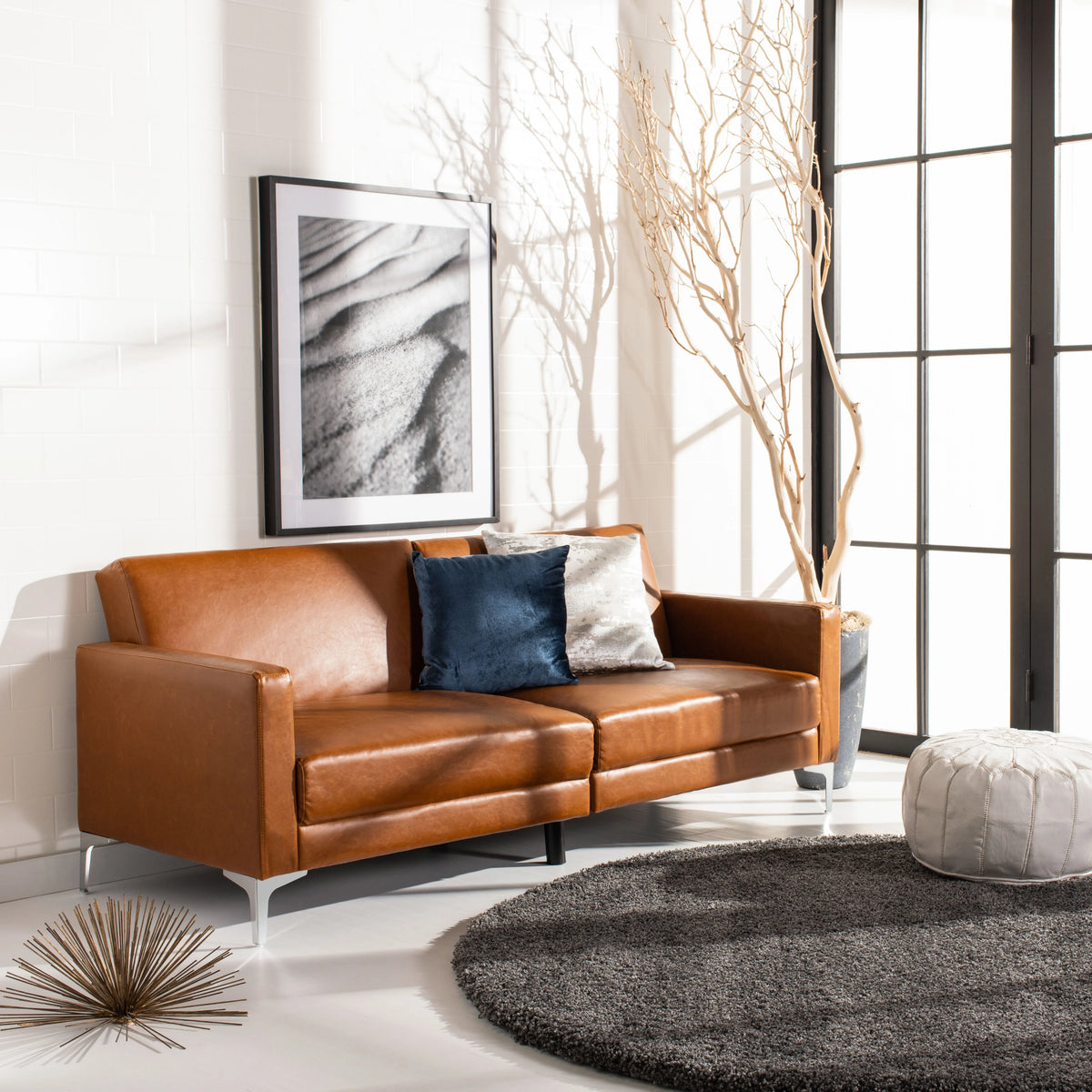 Cognac/Chrome Foldable Futon Bed S696411