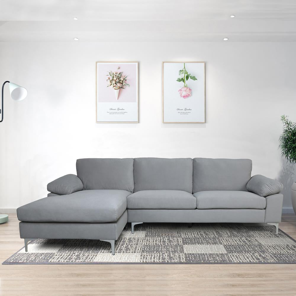 Grey Velvet Sectional Sofa with Metal Legs P9193