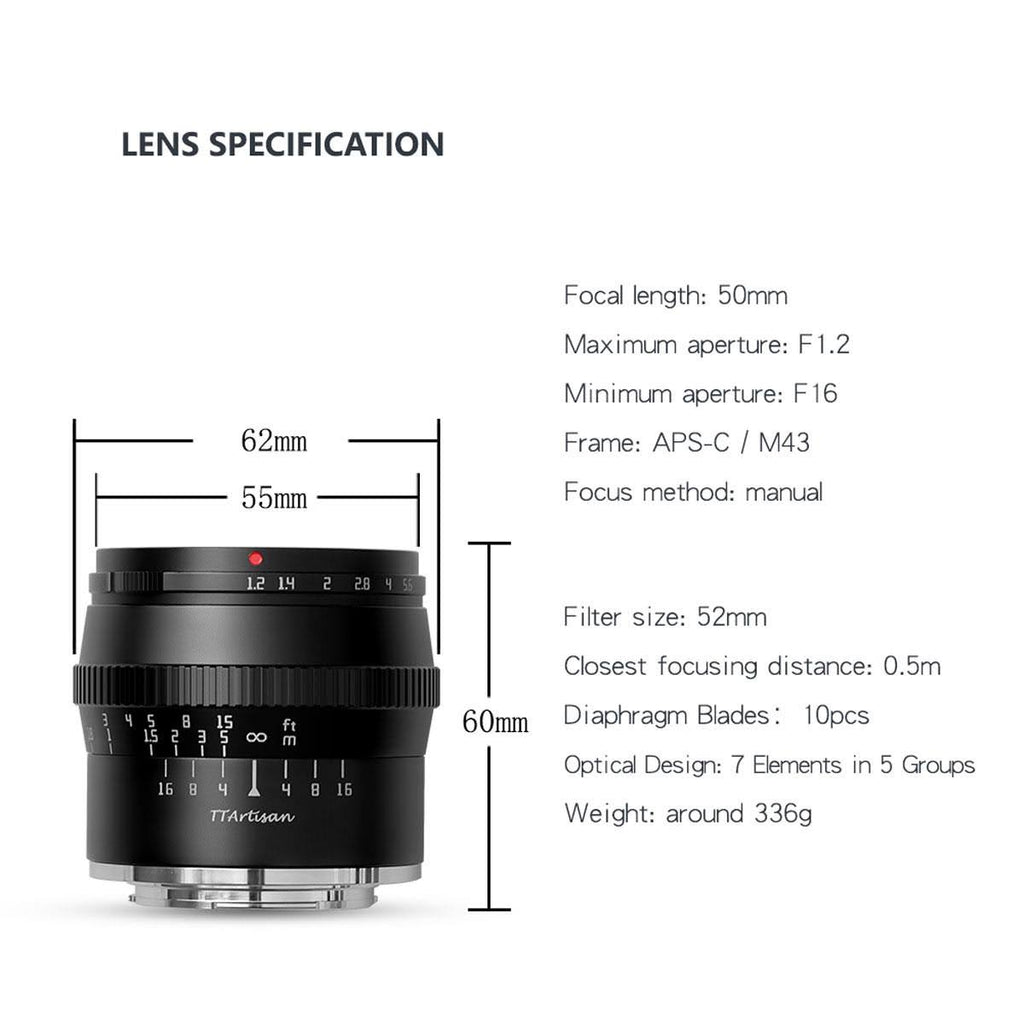 50mm f/1.2 APS-C Lens for MFT Mount Cameras Y920