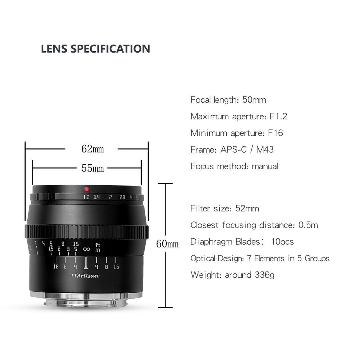 50mm f/1.2 APS-C Lens for MFT Mount Cameras Y920