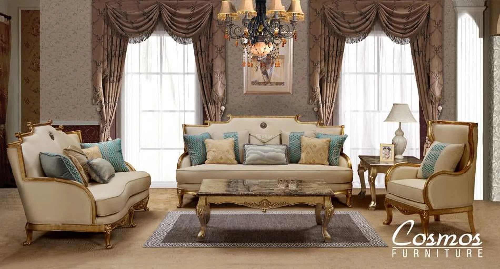 Gold & Light Beige Sofa Set 2Pcs Y700