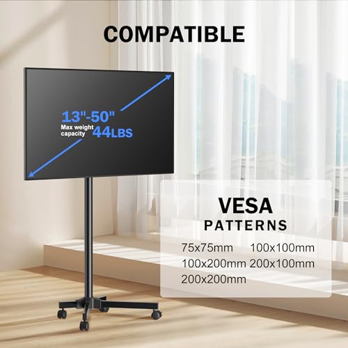 Mobile TV Carts Rotating Rolling TV Stand on Wheels for 13-50" Flat Curved TVs Height Adjustable 30° Tilt Floor TV Stand Portable Monitor Stand Holds up to 44lbs Max VESA 200x200mm N399507