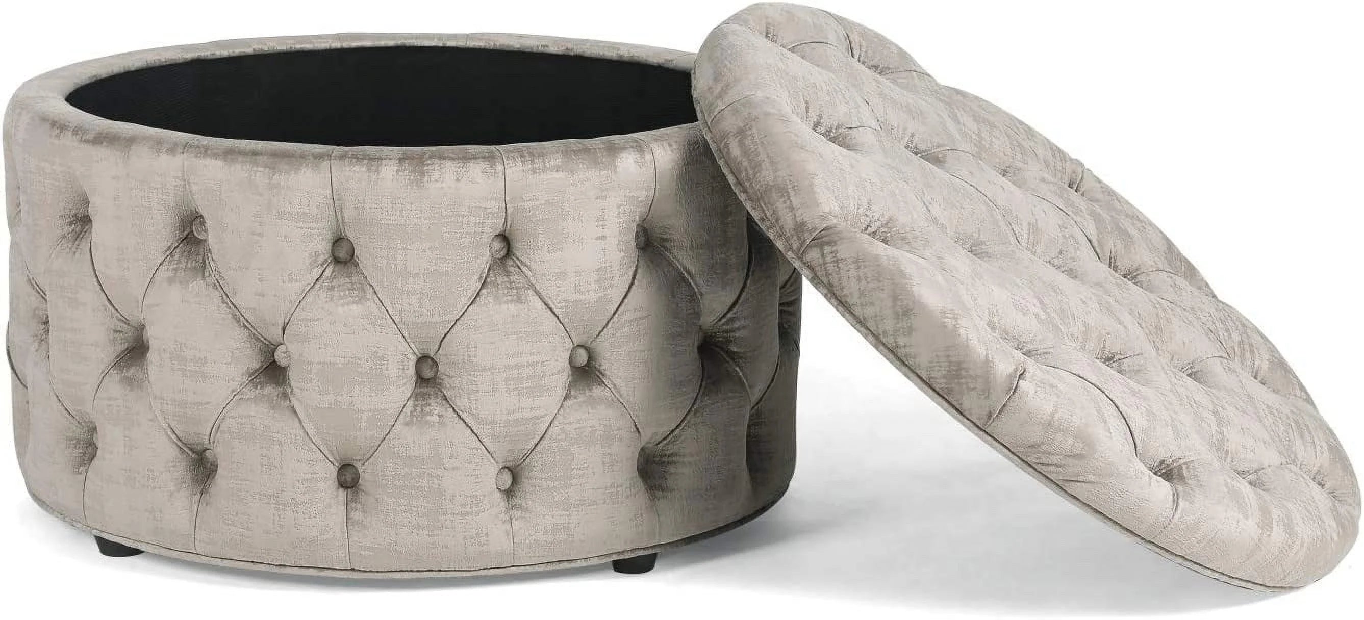 Beige Button Tufted Storage Ottoman X182