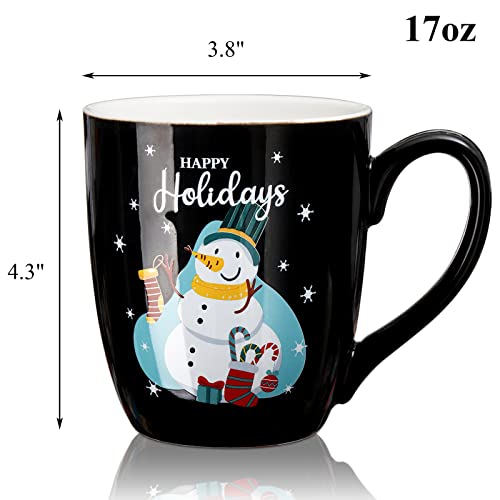 Set of 6 17 Oz Ceramic Black Christmas Coffee Mugs F5747