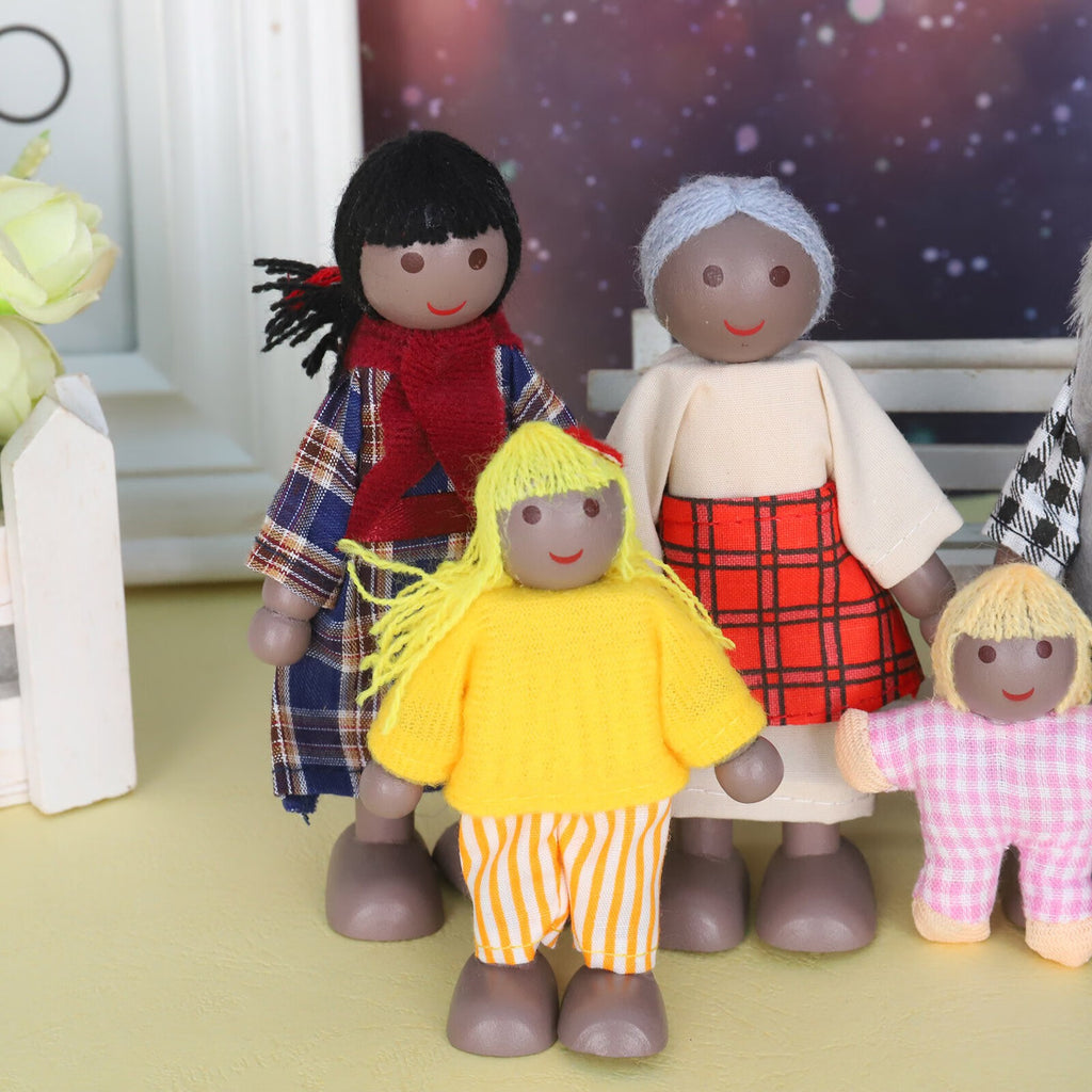 African Wooden Dolls Family Playset Set Of 7 J548589