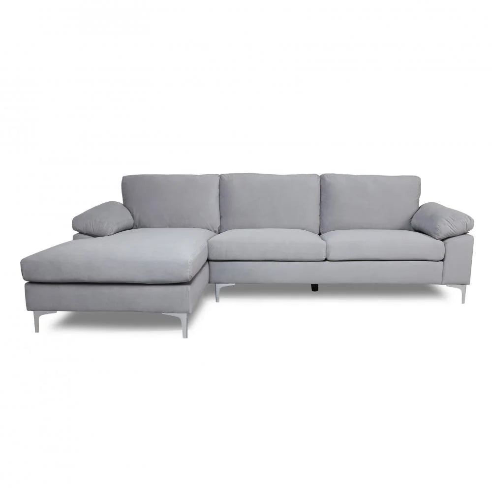 Grey Velvet Sectional Sofa with Metal Legs P9193