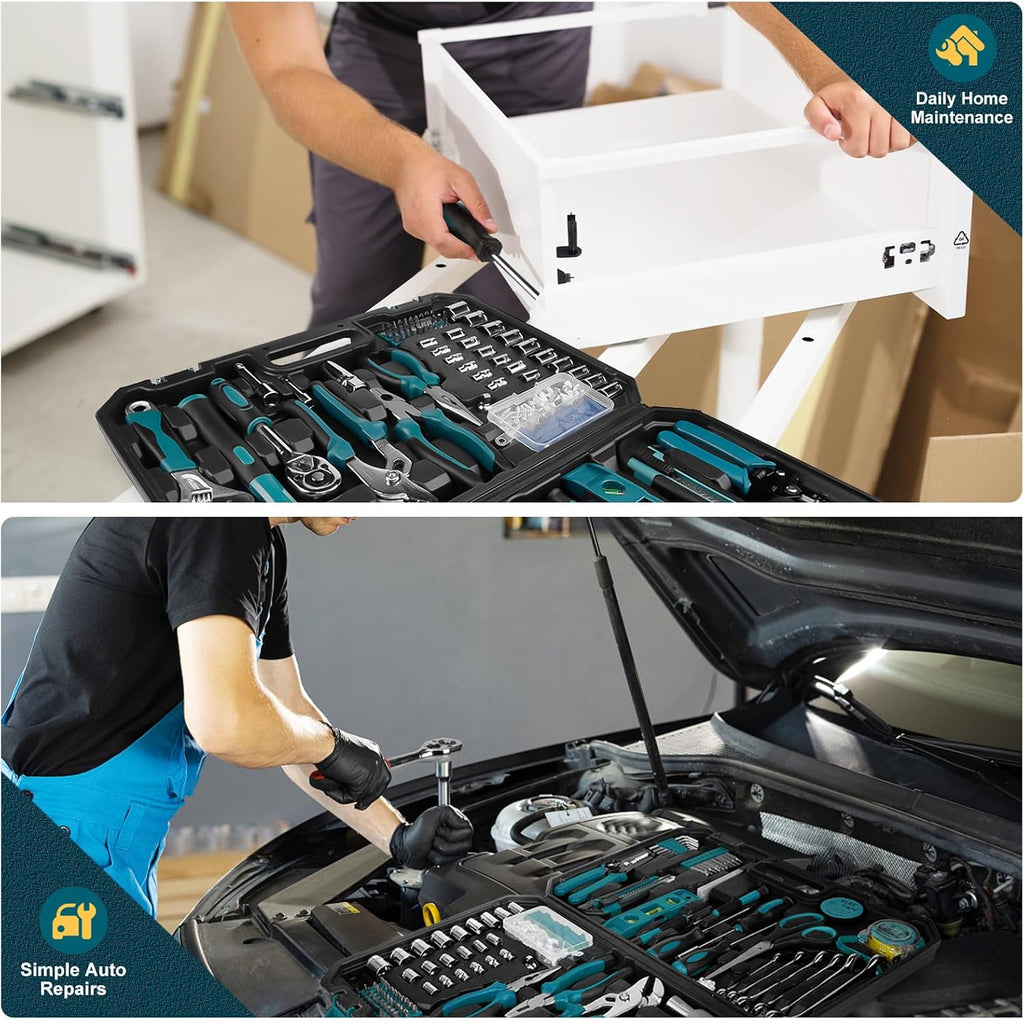 287PCs Hand Tool Set with Hammer, Pliers, Ratchet Wrench, Socket, Tool Box Case S421606