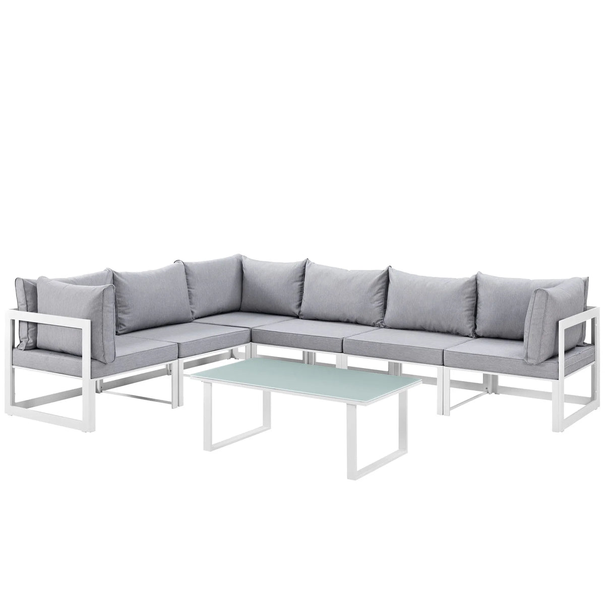 White Grey Fabric Outdoor Patio Sectional Sofa Set W1658