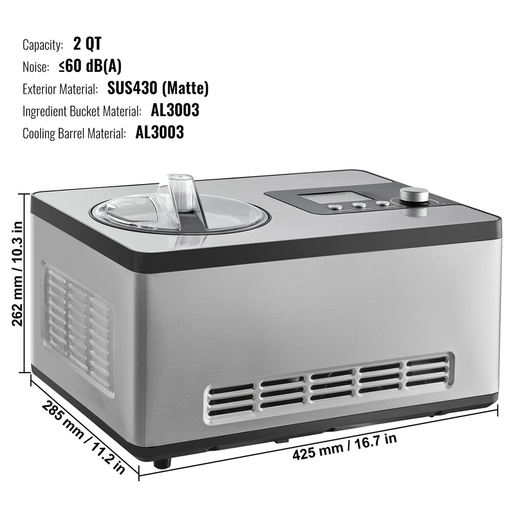 2 Quart Automatic Ice Cream Machine Electric Yogurt Gelato Maker V749891