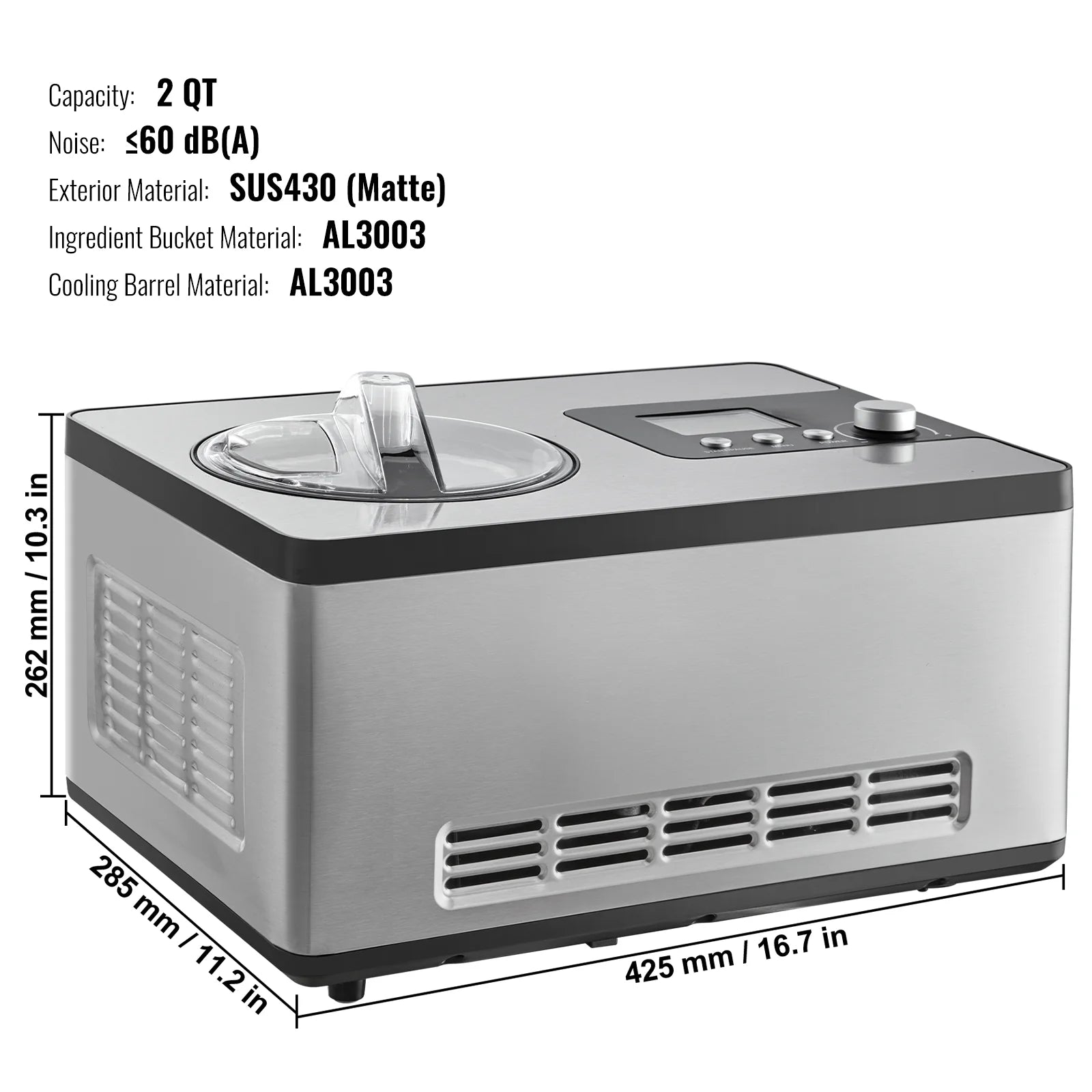 2 Quart Automatic Ice Cream Machine Electric Yogurt Gelato Maker V749891