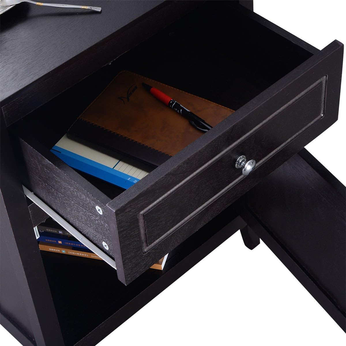Espresso Wood End Table with Drawer, Pack of 2 T95133