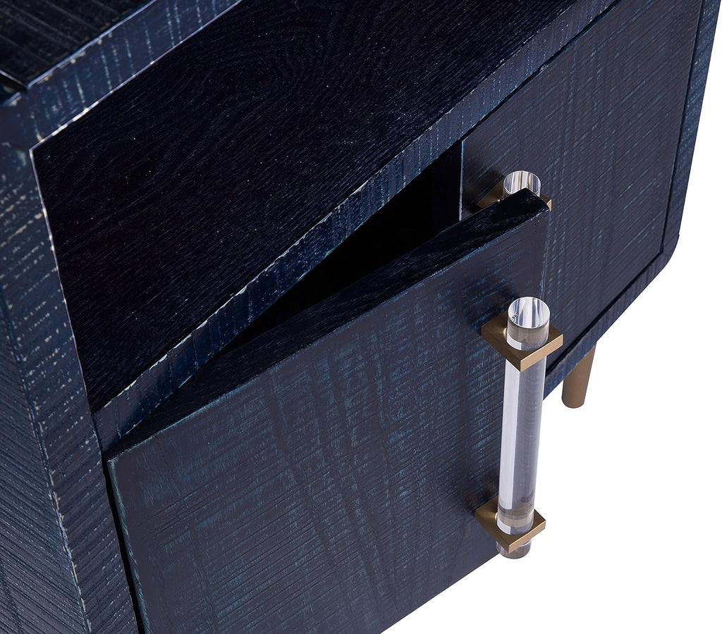 Indigo Square Lacquer Side Table with Shelf and Cabinet P808