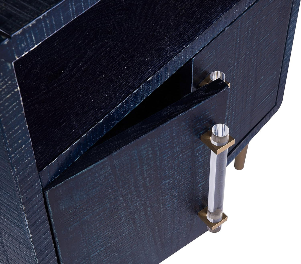 Indigo Square Lacquer Side Table with Shelf and Cabinet P808