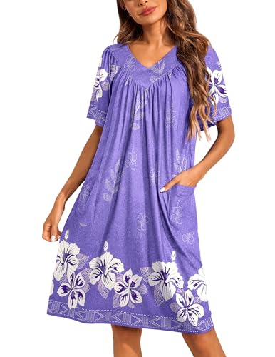 Floral Print Nightgown with Pockets Mumu Dress P2483