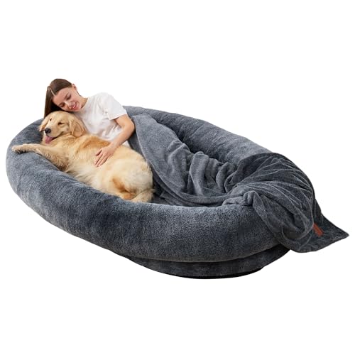 Large Human Dog Bed 72"x48"x10" Black with Washable Fur Cover W33939