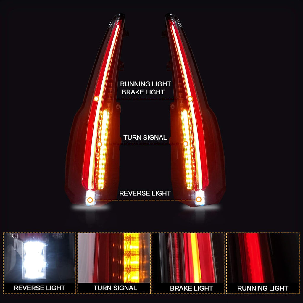 Red Clear Tail Lights for 2007-2014 Cadillac Escalade ESV 3rd Gen SUV K1022