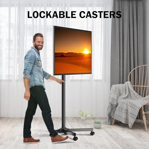 Mobile TV Carts Rotating Rolling TV Stand on Wheels for 13-50" Flat Curved TVs Height Adjustable 30° Tilt Floor TV Stand Portable Monitor Stand Holds up to 44lbs Max VESA 200x200mm N399507