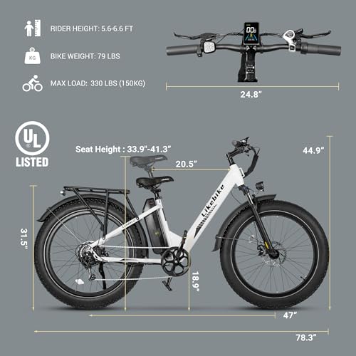 26" Fat Tire Electric Mountain Bike with 48V 13Ah Battery 7-Speed Front Suspension N47832
