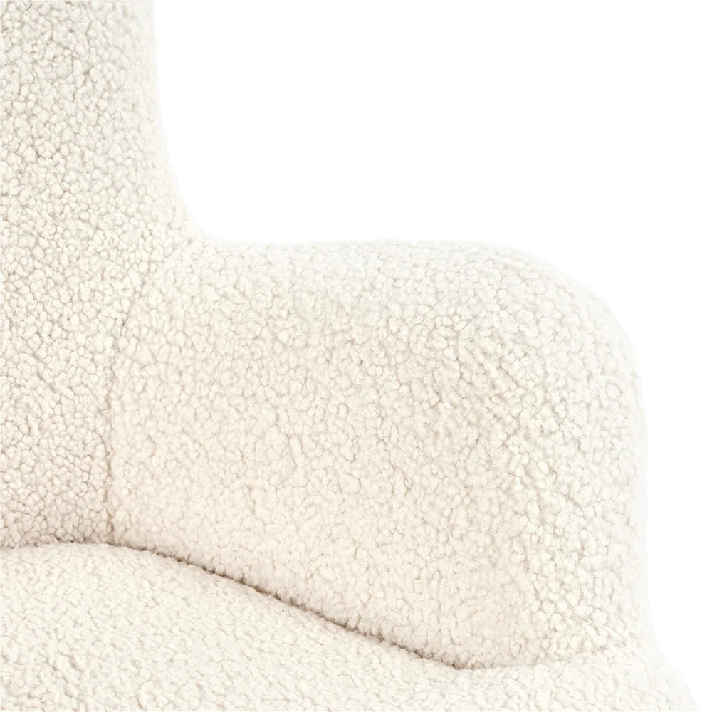 Ivory Boucle Accent Chair and Ottoman Set with Golden Metal Legs Q43611