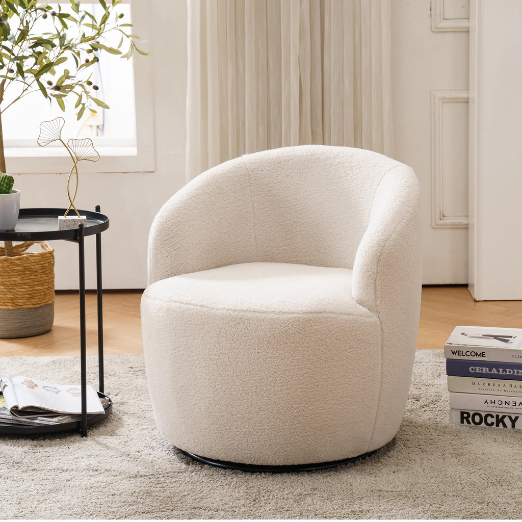 White Teddy Fabric Swivel Barrel Armchair P24443