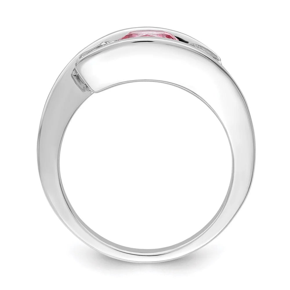 Sterling Silver Rhodium-plated White and Pink Swarovski Topaz Journey Ring E59050
